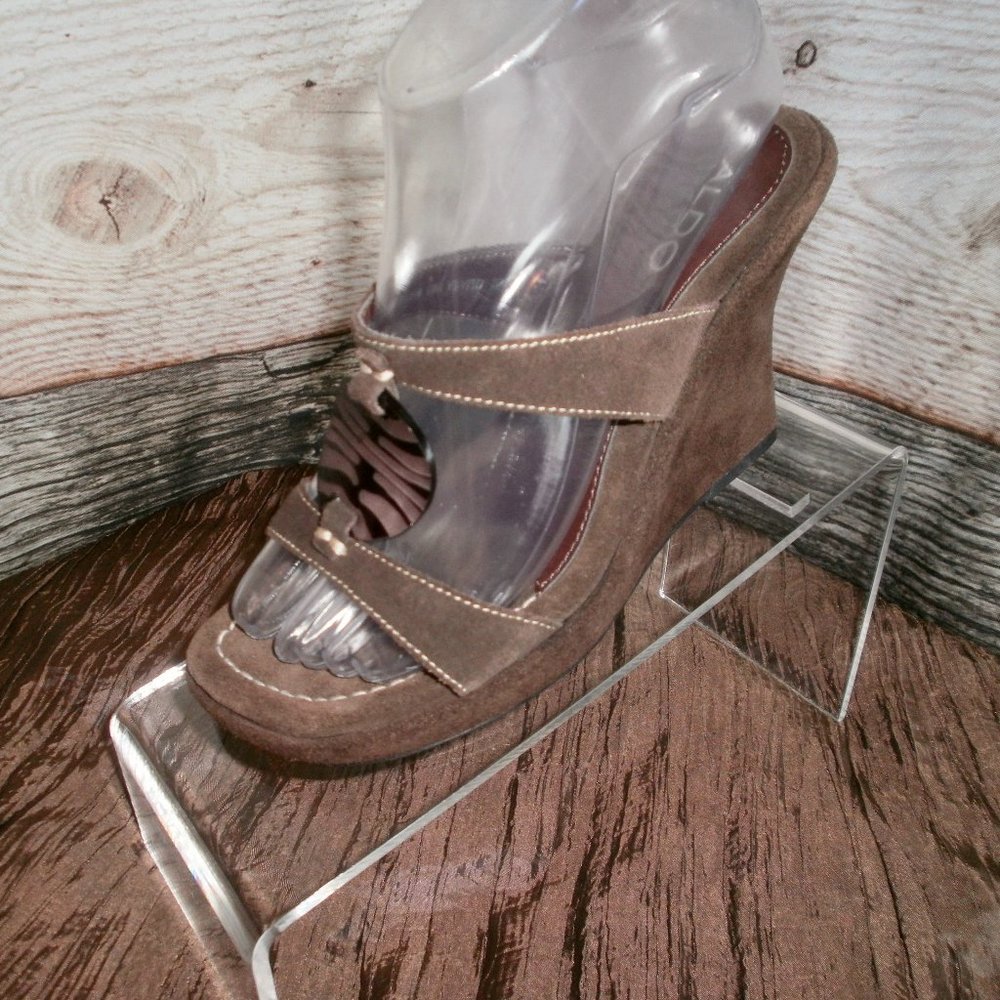 ALDO Brown Suede Leather Slip On Wedge Mules Platform Sandals Sz US 5